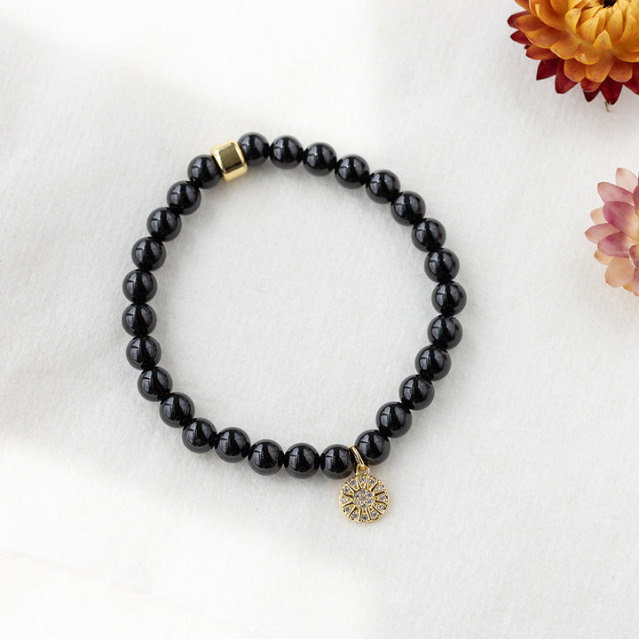 Sunstar Charm Black Tourmaline Bracelet