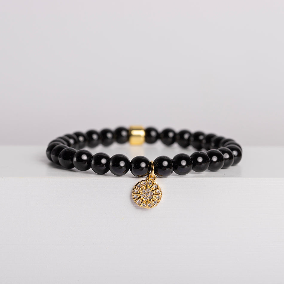 Sunstar Charm Black Tourmaline Bracelet