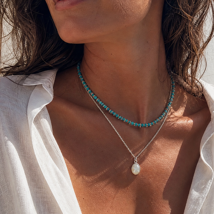 Turquoise & Moonstone Layered Necklace Set