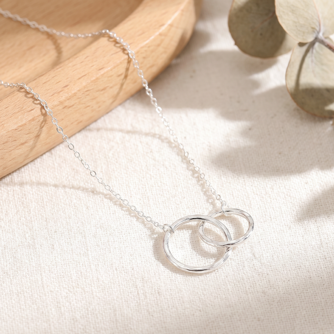 Resilience Necklace Two Interlocking Hammered Rings