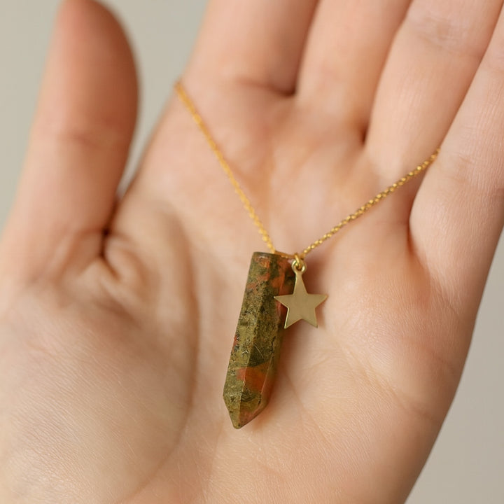 Unakite Point Pendant Necklace with Star