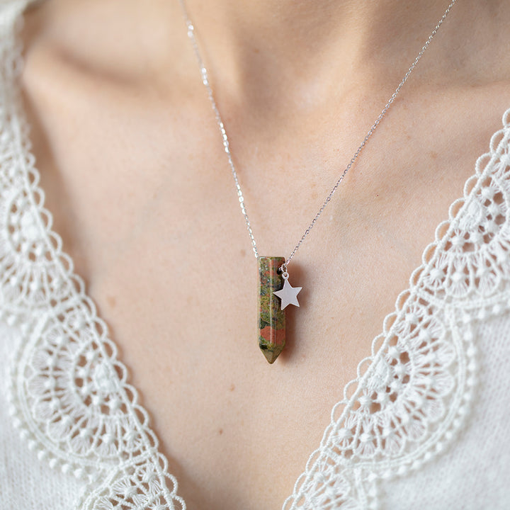 Unakite Point Pendant Necklace with Star