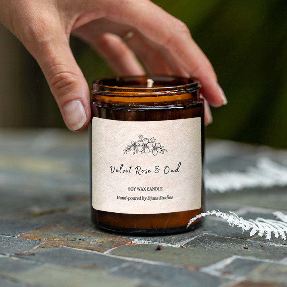 Velvet Rose and Oud Soy Wax Candle - Djuna Studios