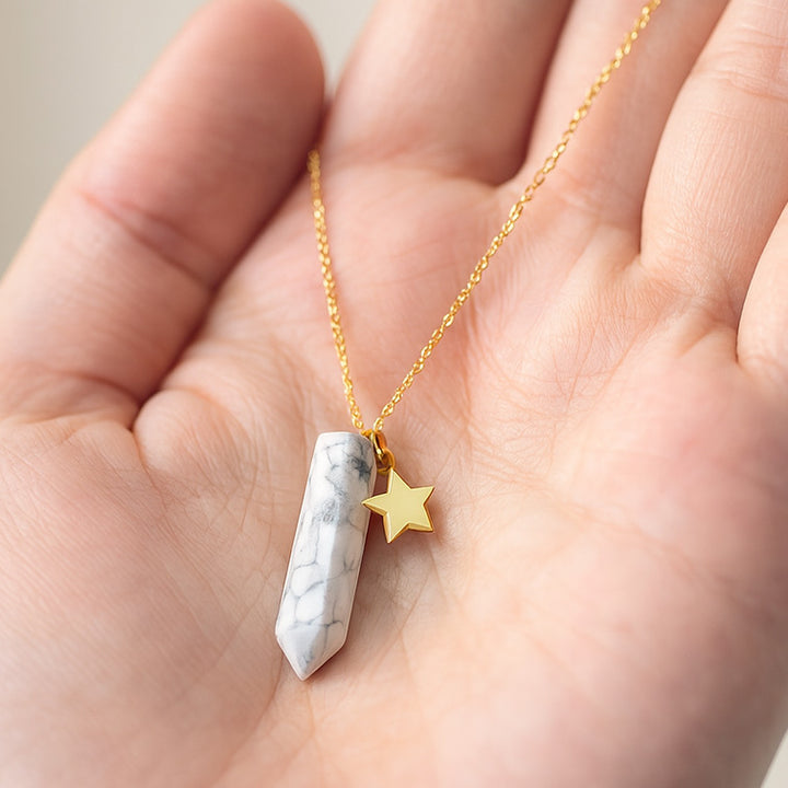 White Howlite Point Pendant Necklace with Star