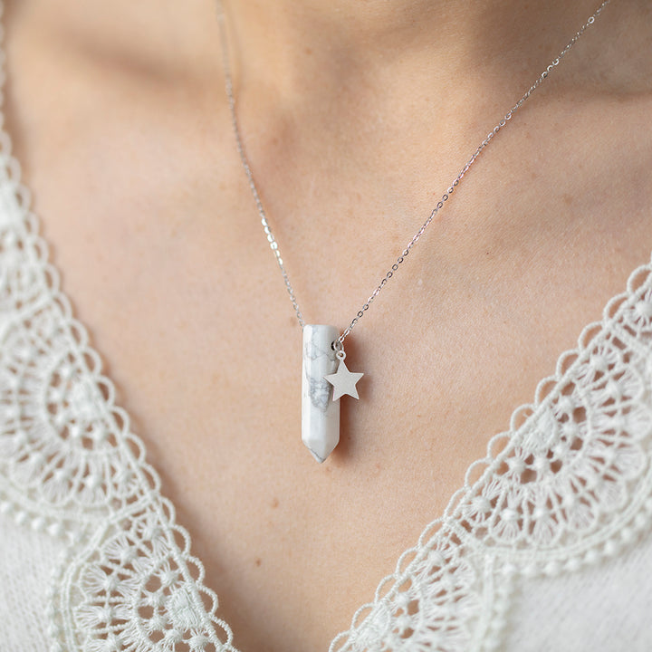 White Howlite Point Pendant Necklace with Star
