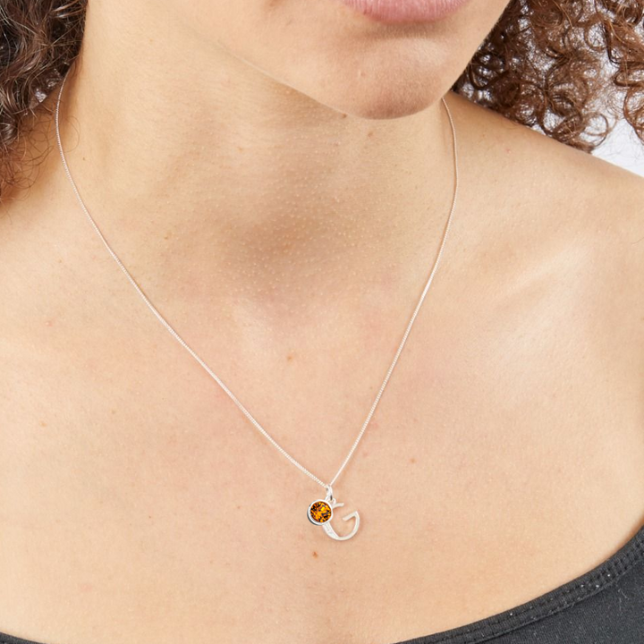 Custom Silver Birthstone Necklace with Initial Letter - Djuna Studios