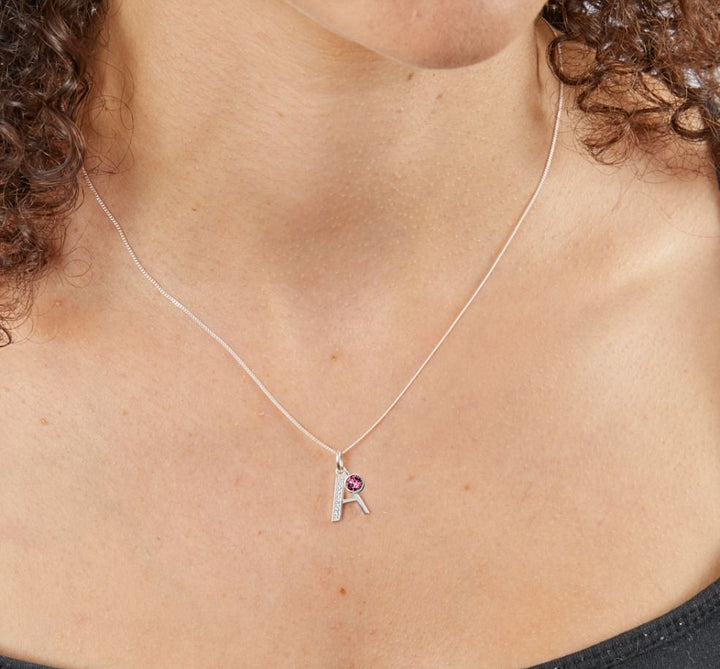Custom Silver Birthstone Necklace with Initial Letter - Djuna Studios