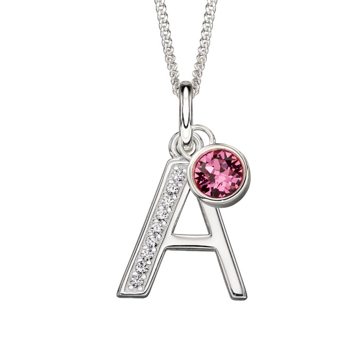 Custom Silver Birthstone Necklace with Initial Letter - Djuna Studios