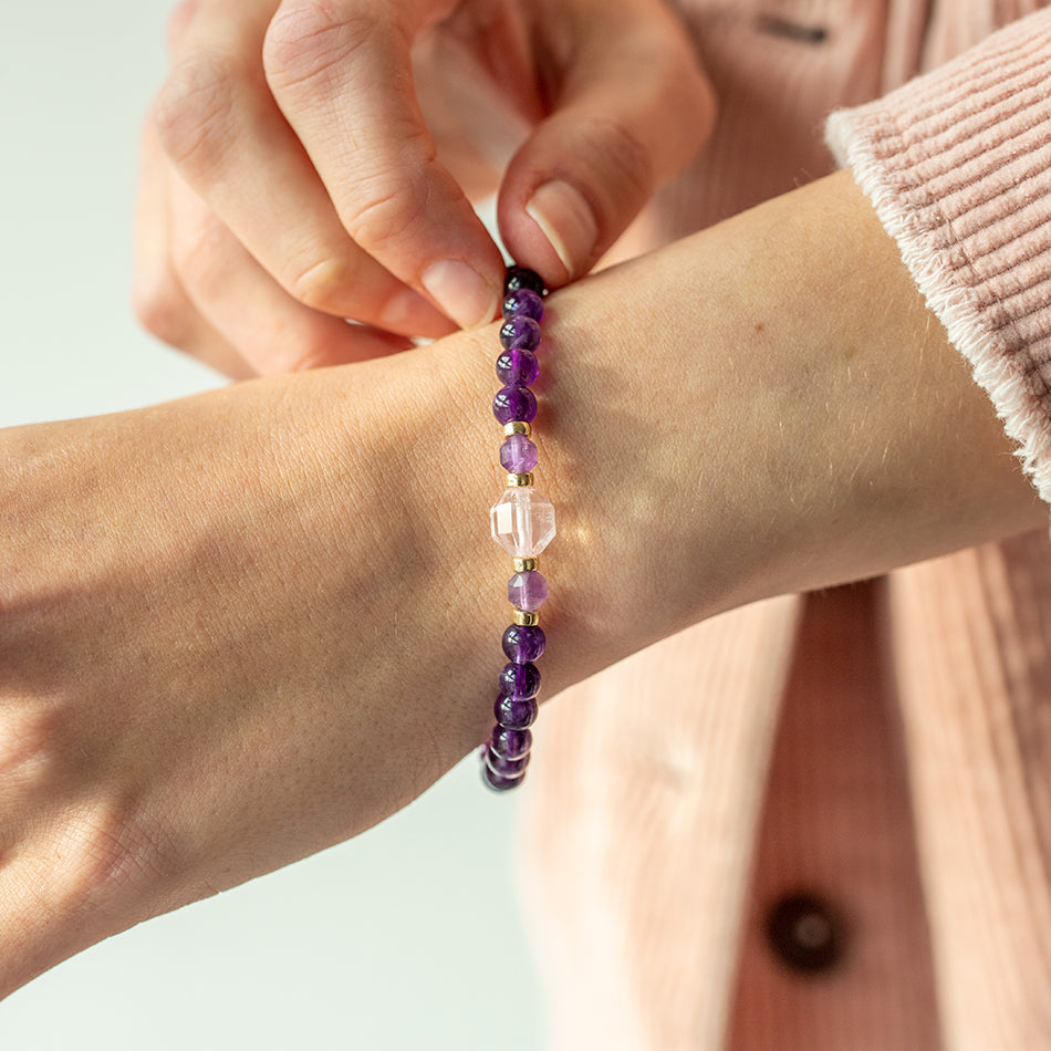 Anxiety Bracelet Amethyst and Rose Quartz - 6mm