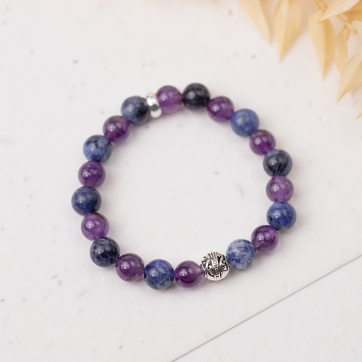 Sodalite and Amethyst Gemstone Bracelet 8mm - Djuna Studios