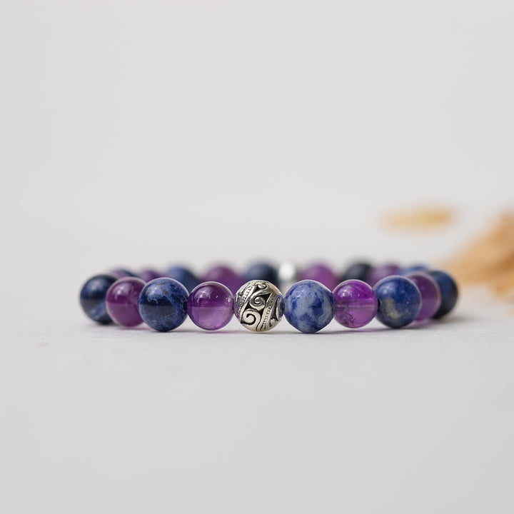 Sodalite and Amethyst Gemstone Bracelet 8mm - Djuna Studios