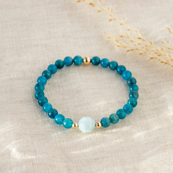 Blue Apatite and Aquamarine Gemstone Bracelet 6mm