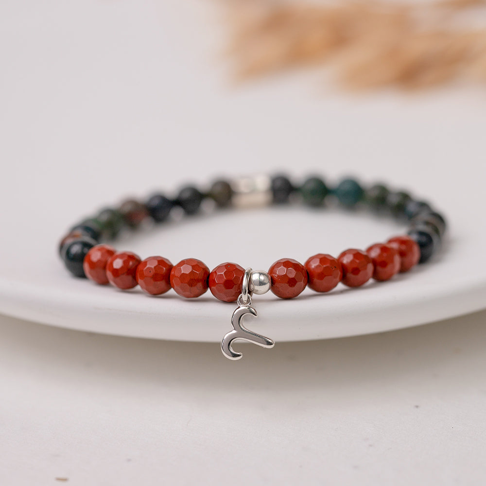 Aries Birthstone Bracelet with Red Jasper and Bloodstone Crystals 6mm
