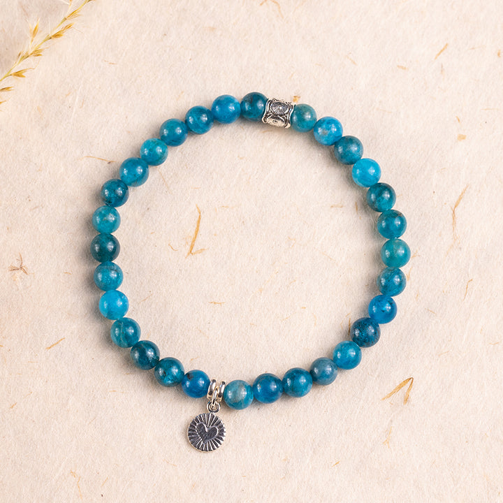 Blue Apatite Gemstone Bracelet with Heart Charm 6mm - Djuna Studios