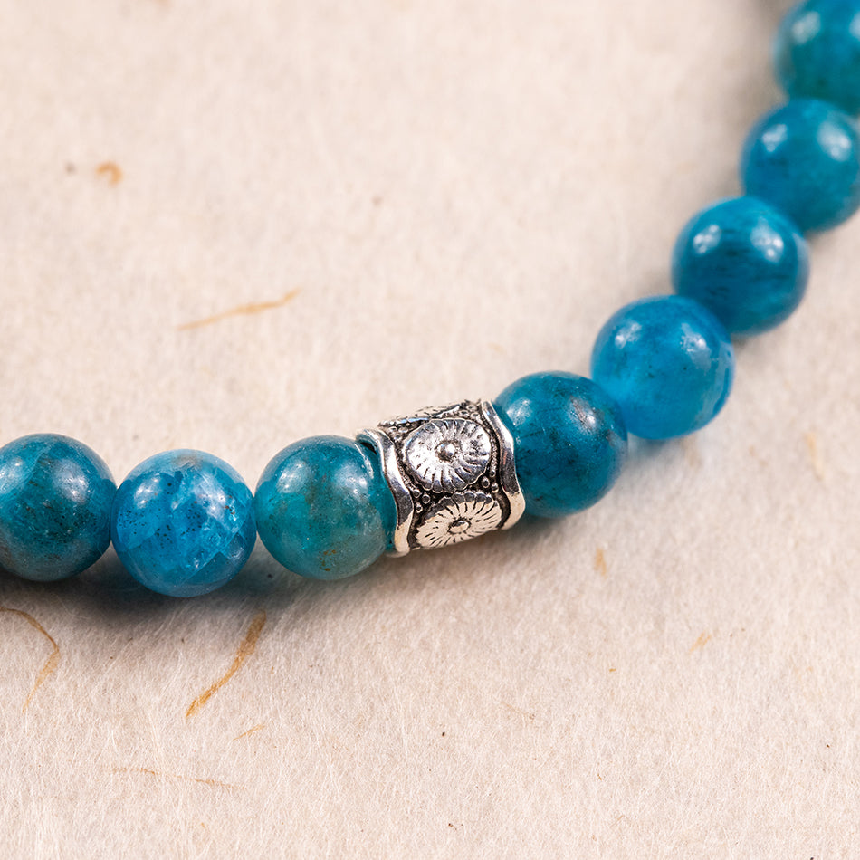 Blue Apatite Gemstone Bracelet with Heart Charm 6mm - Djuna Studios
