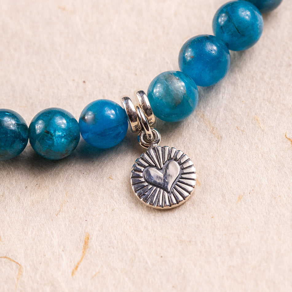 Blue Apatite Gemstone Bracelet with Heart Charm 6mm - Djuna Studios