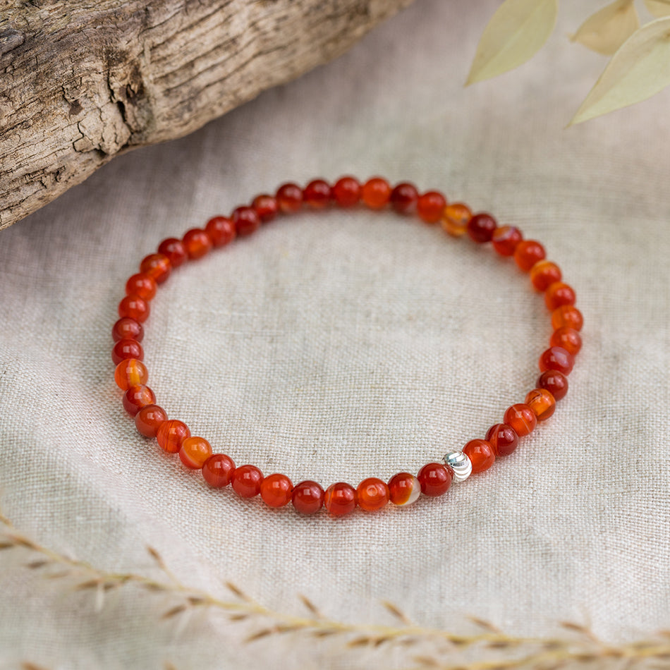 Carnelian Crystal Healing Bracelet - with genuine gemstones and sterling silver accent bead