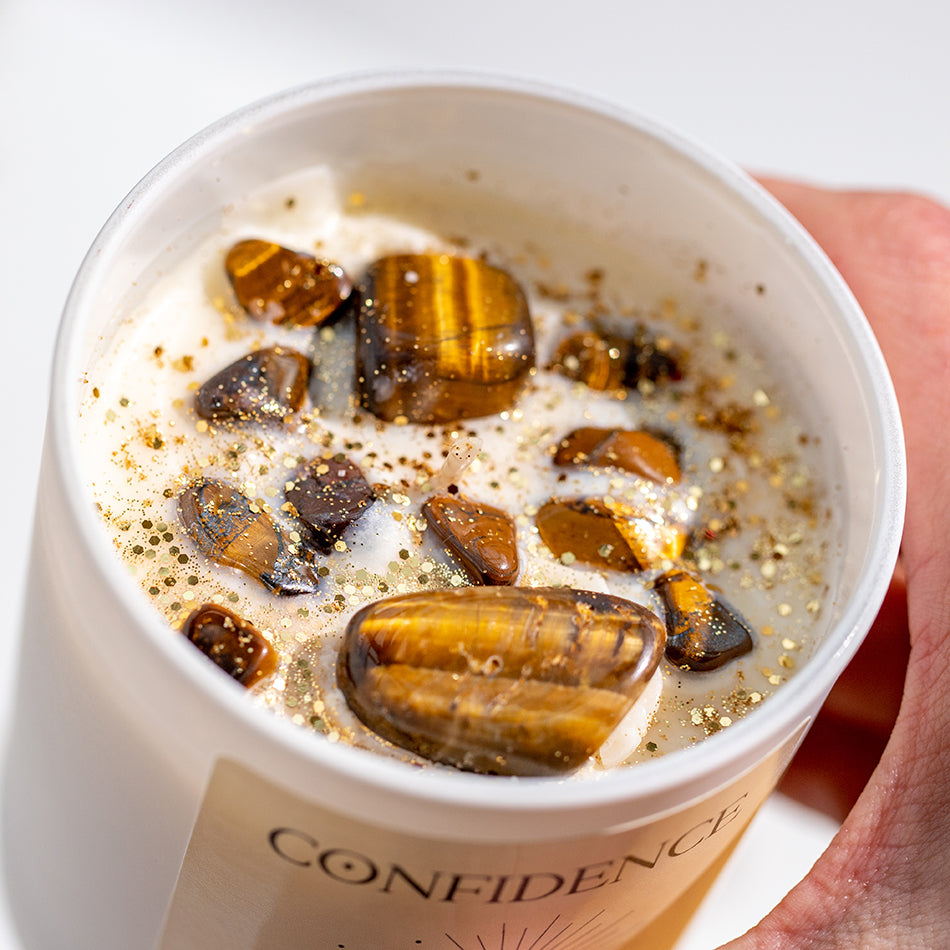 Confidence Candle with Tiger Eye Crystals - Djuna Studios