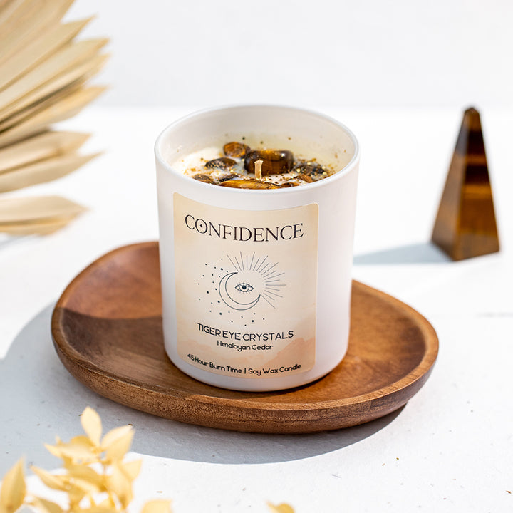 Confidence Candle with Tiger Eye Crystals - Djuna Studios