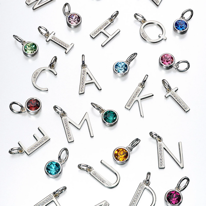 Custom Silver Birthstone Necklace with Initial Letter - Djuna Studios