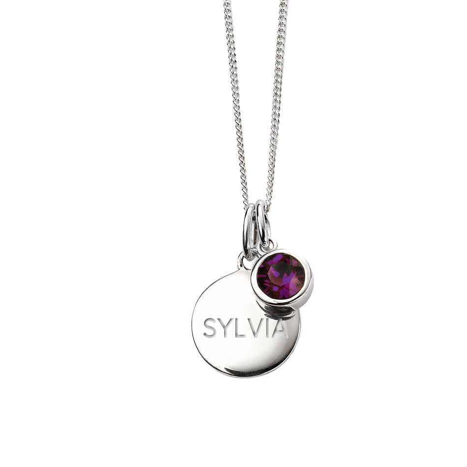 Personalised February Birthstone Necklace - Amethyst Crystal