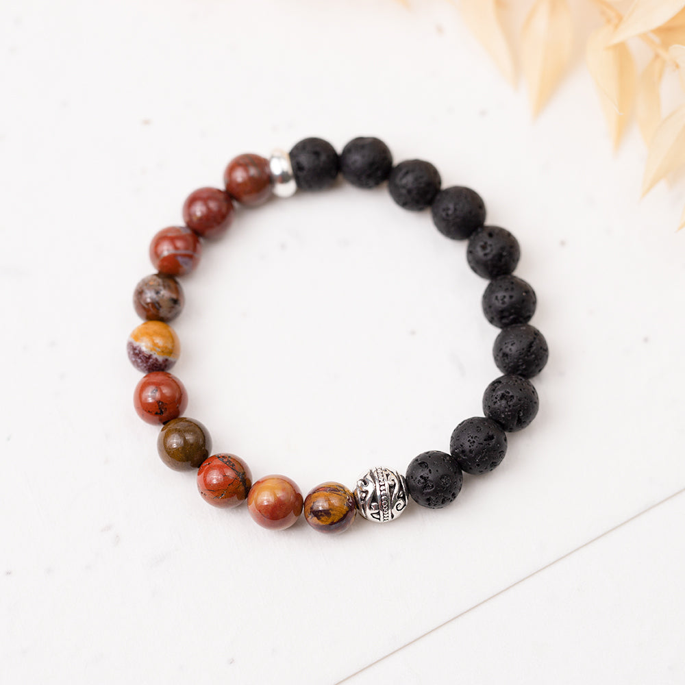 Petrified Wood and Lava Stone Bracelet 8mm