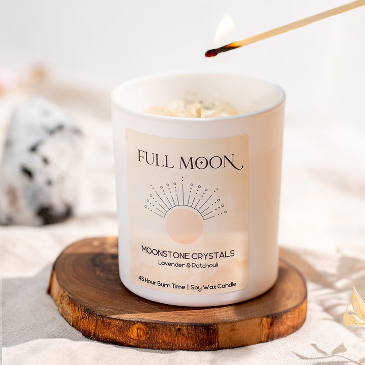 Full Moon Candle with Moonstone Crystals