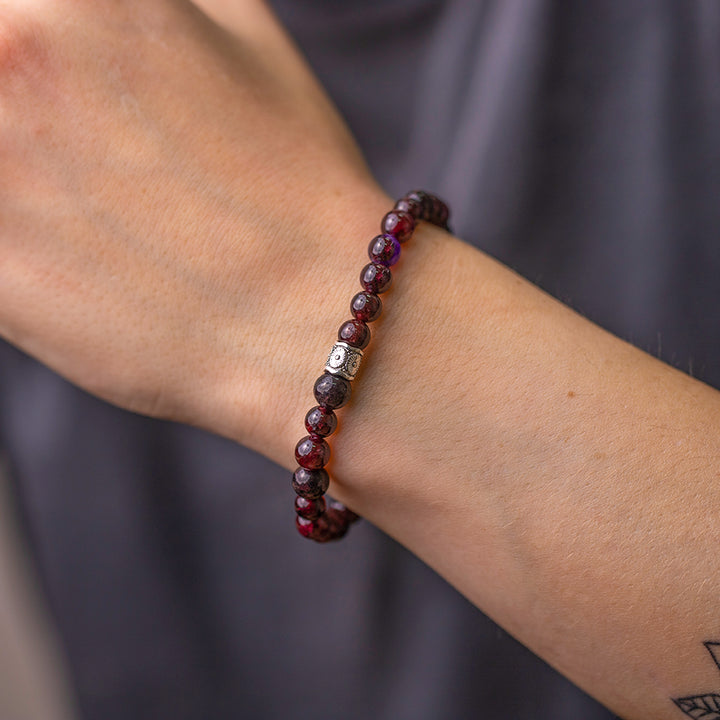 Garnet Gemstone Bracelet 6mm - Flower Embrace - Djuna Studios