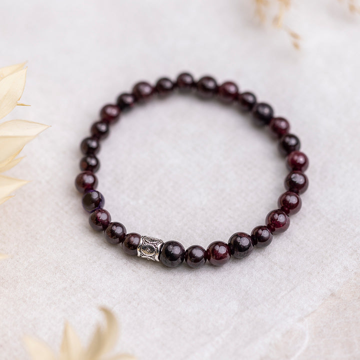 Garnet Gemstone Bracelet 6mm - Flower Embrace - Djuna Studios