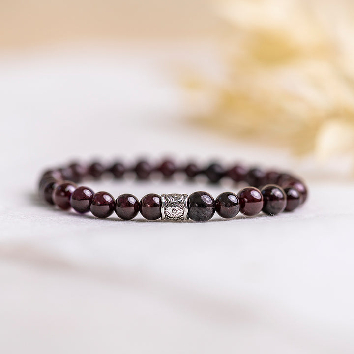 Garnet Gemstone Bracelet 6mm - Flower Embrace - Djuna Studios