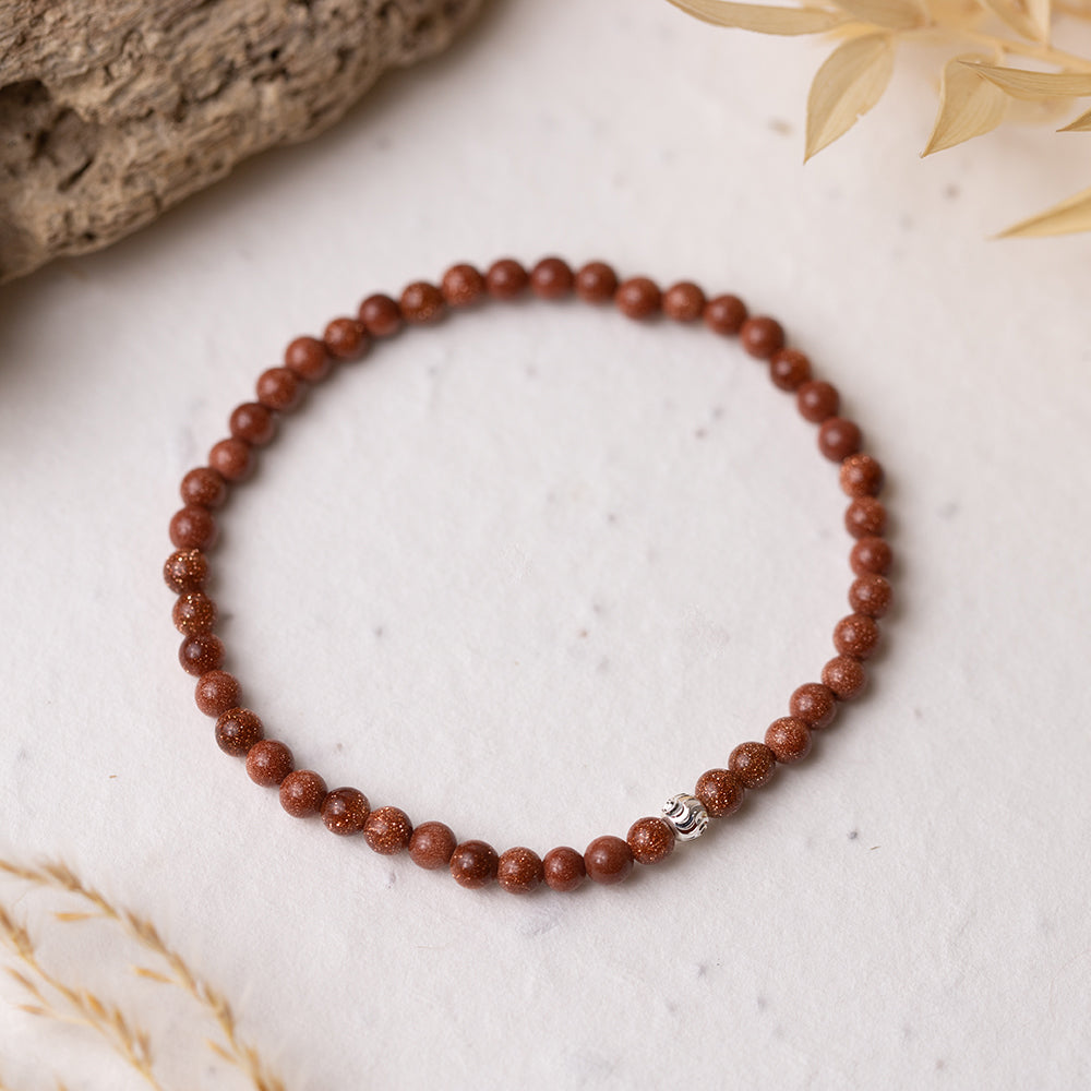 Brown Goldstone Gemstone Bracelet 4mm