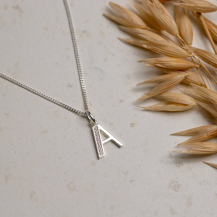 Silver Birthstone Necklace with Initial Letter - Djuna Studios