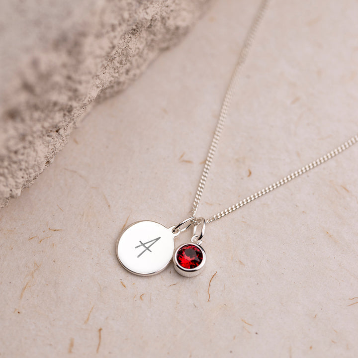 Personalised July Birthstone Necklace - Ruby Crystal