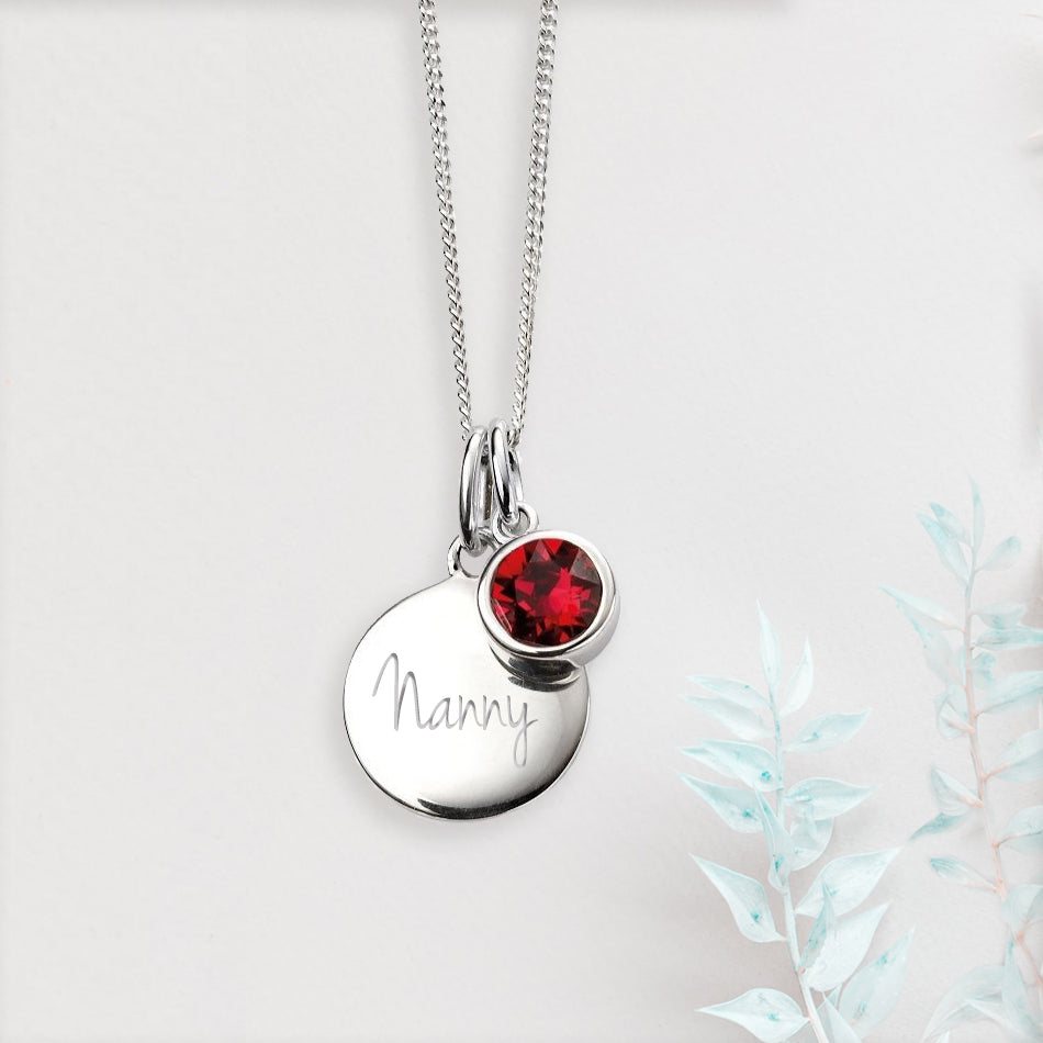 Personalised July Birthstone Necklace - Ruby Crystal - Djuna Studios
