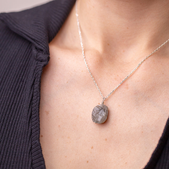 Natural Labradorite Necklace with Threaded Pendant