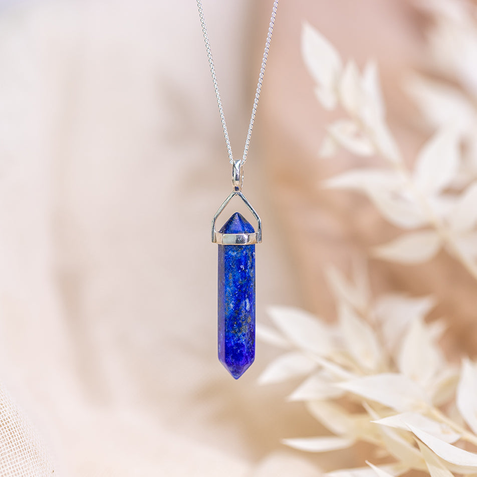 Crystal Necklaces - Lapis Lazuli Point Pendant on Sterling Silver Chain