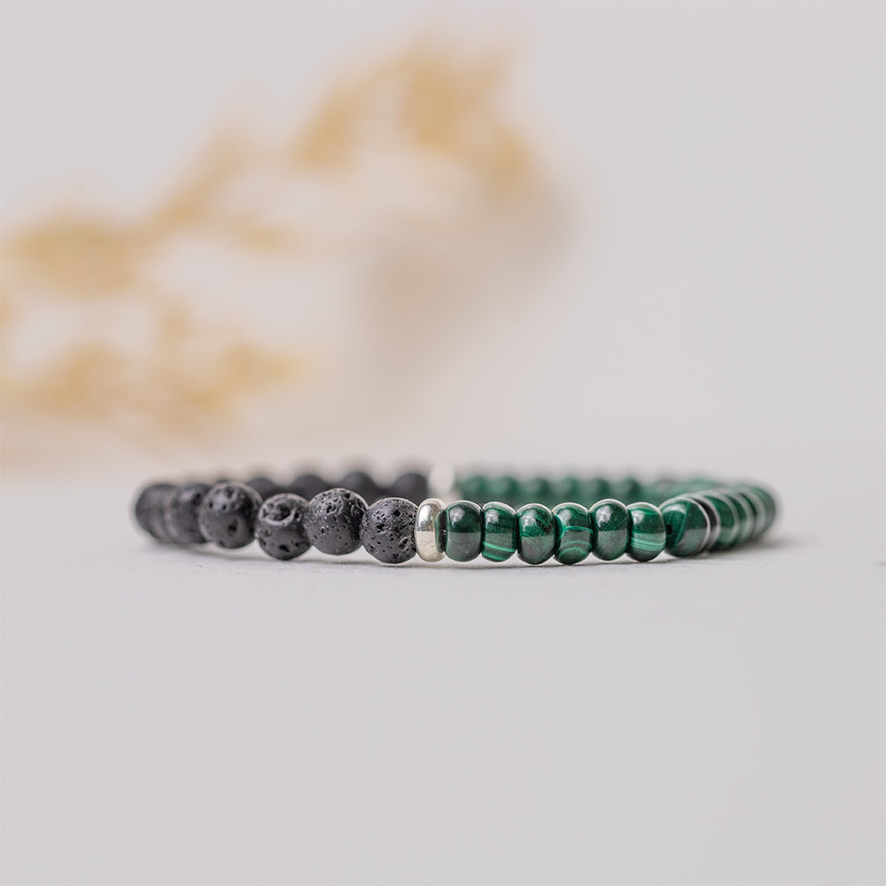 Malachite and Lava Stone Gemstone Bracelet 6mm