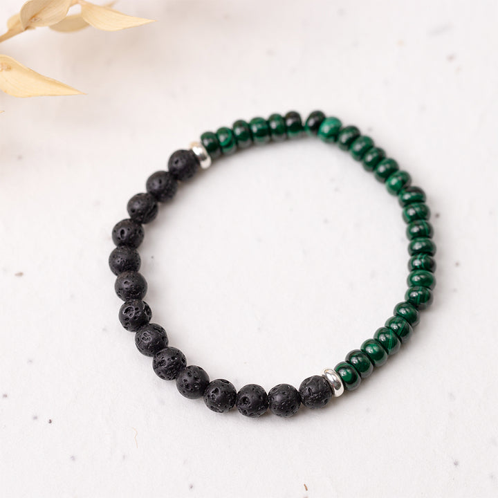 Malachite and Lava Stone Gemstone Bracelet 6mm