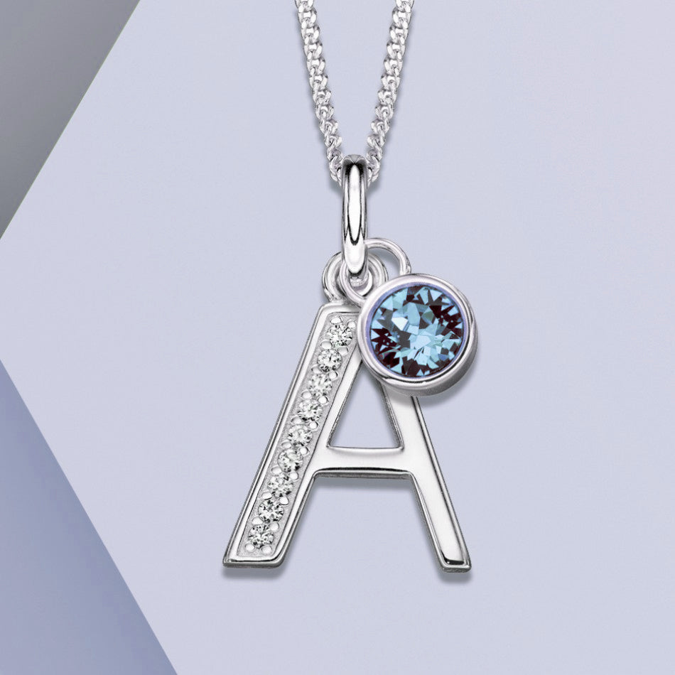 Custom Silver Birthstone Necklace with Initial Letter - Djuna Studios
