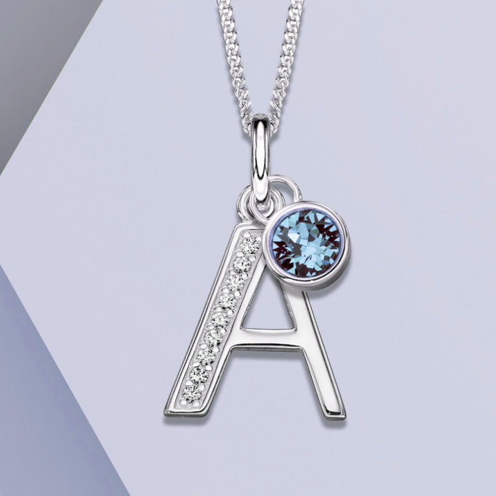 Custom Silver Birthstone Necklace with Initial Letter - Djuna Studios