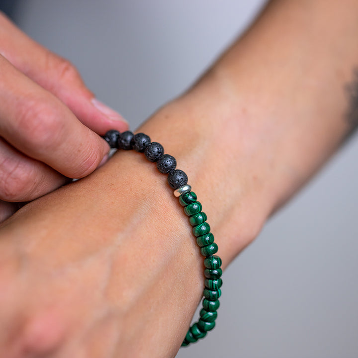 Malachite and Lava Stone Gemstone Bracelet 6mm