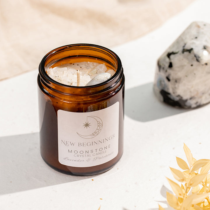 Moonstone Crystal Candle - New Beginnings - Djuna Studios