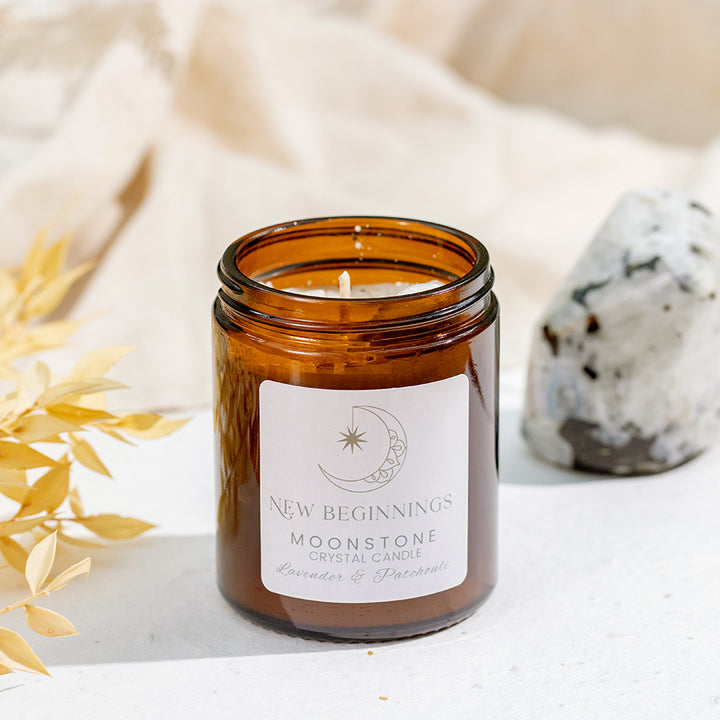 Moonstone Crystal Candle - New Beginnings - Djuna Studios