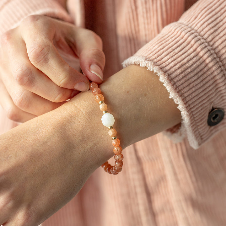 Sunstone and Moonstone Gemstone Bracelet 6mm