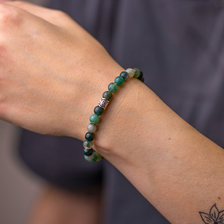 Moss Agate Gemstone Bracelet 6mm - Djuna Studios