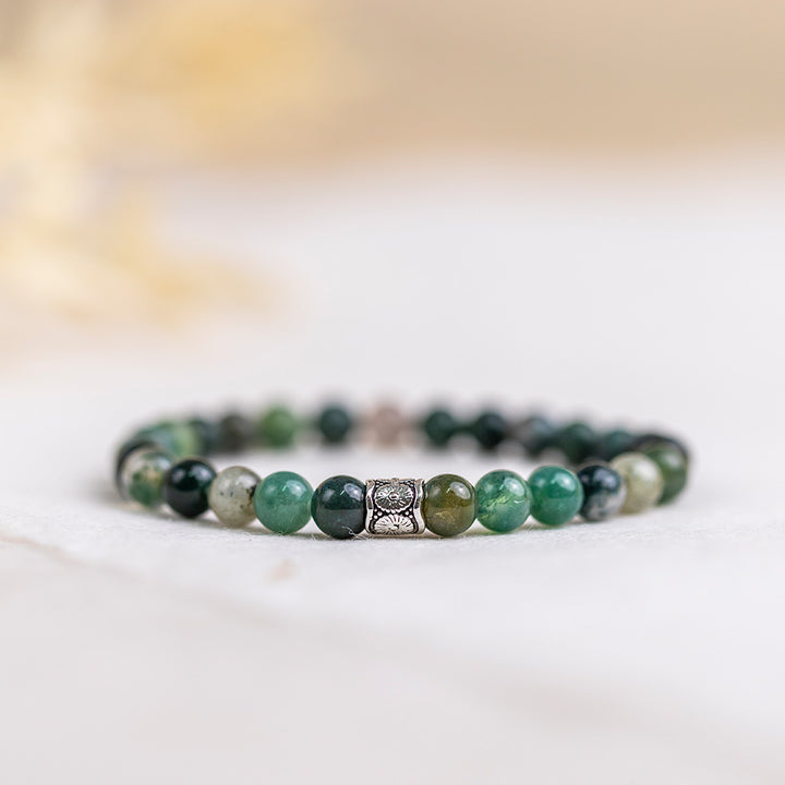 Moss Agate Gemstone Bracelet 6mm - Djuna Studios