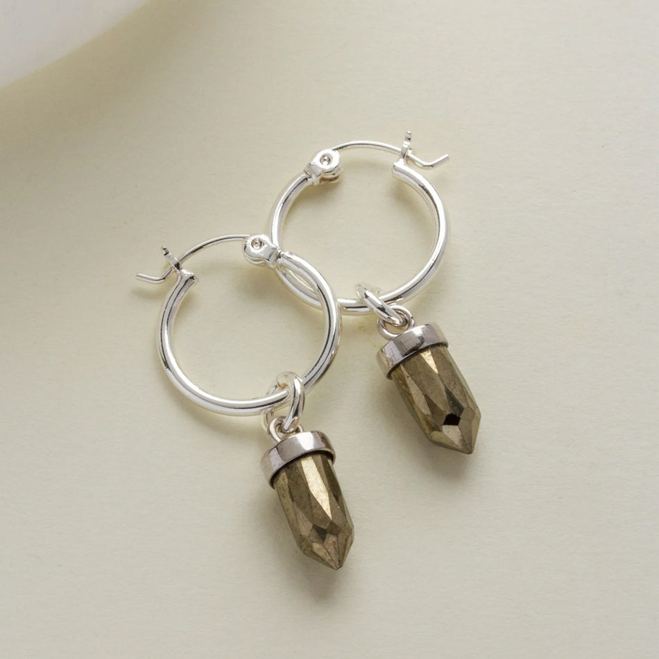 Pyrite On Point Hoop Earrings