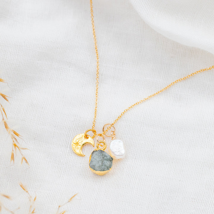 Peridot Crescent Moon Charm Necklace (August Birthstone) - Djuna Studios