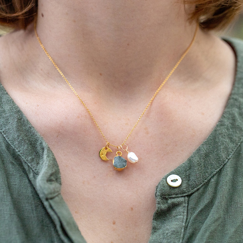 Peridot Crescent Moon Charm Necklace (August Birthstone) - Djuna Studios