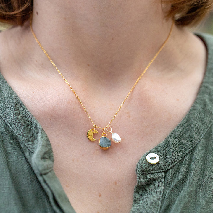 Peridot Crescent Moon Charm Necklace (August Birthstone) - Djuna Studios
